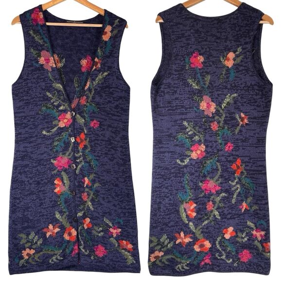 Peruvian Connection Blue Duster Alpaca Blend Cardigan Sweater Womens SIZE MEDIUM - Picture 1 of 13